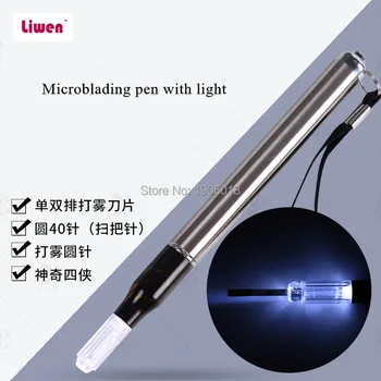 

Top sale 30pcs microblading eyebrow tattoo pen with light manual permanent makeup embroidery tool free 10pc blade needles