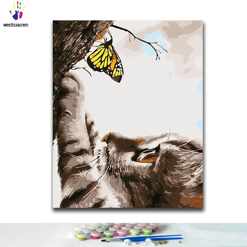 

DIY Coloring paint by numbers Cat climbing a tree paintings by numbers with kits 40x50 framed