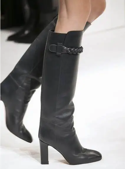 high heel boots black leather