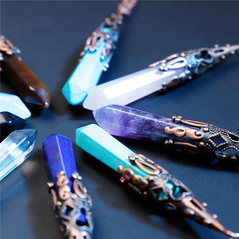 

New Trendy Women's Long Pendant Necklace Natural Opal Tiger Eye Lapis lazuli Stone Druzy Pendant Necklaces Party Jewelry
