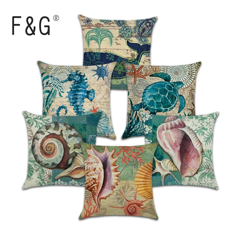 Наволочка из хлопка и льна с изображением морской черепахи, морской русалки, декоративная наволочка для дивана