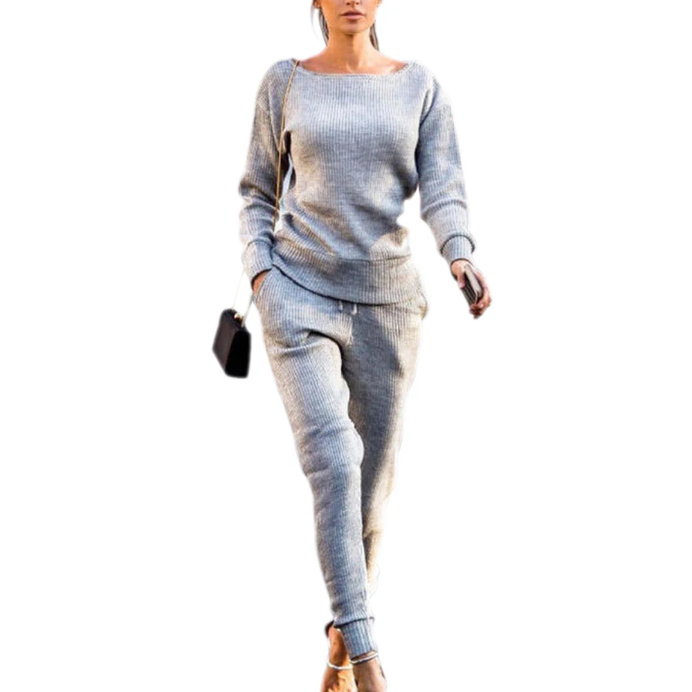 

WENYUJH NEW Autumn Winter Casual Solid Color Long Sleeve Round Neck Pit Sports Suit Womens Clothing Blouse Pants Set Hot Selling