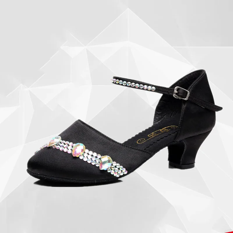 Women Latin Dance Shoes With Rhinestone Satin Soft Sole Ballroom Dance