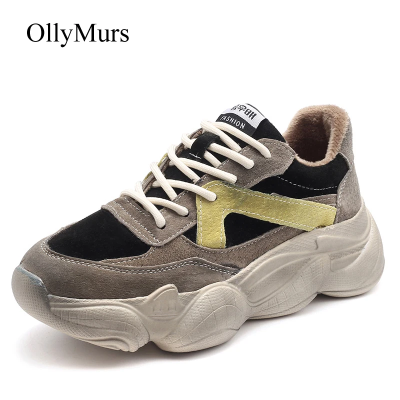 

Shoes Women Clunky Sneakers 2019 Spring New Genuine Leather zapatos de mujer Ladies Platform footware Patchwork chaussure femme