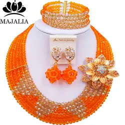 Majalia модные oranged Африканский набор украшений нигерийской свадьбы Crystal Set 6ST0054