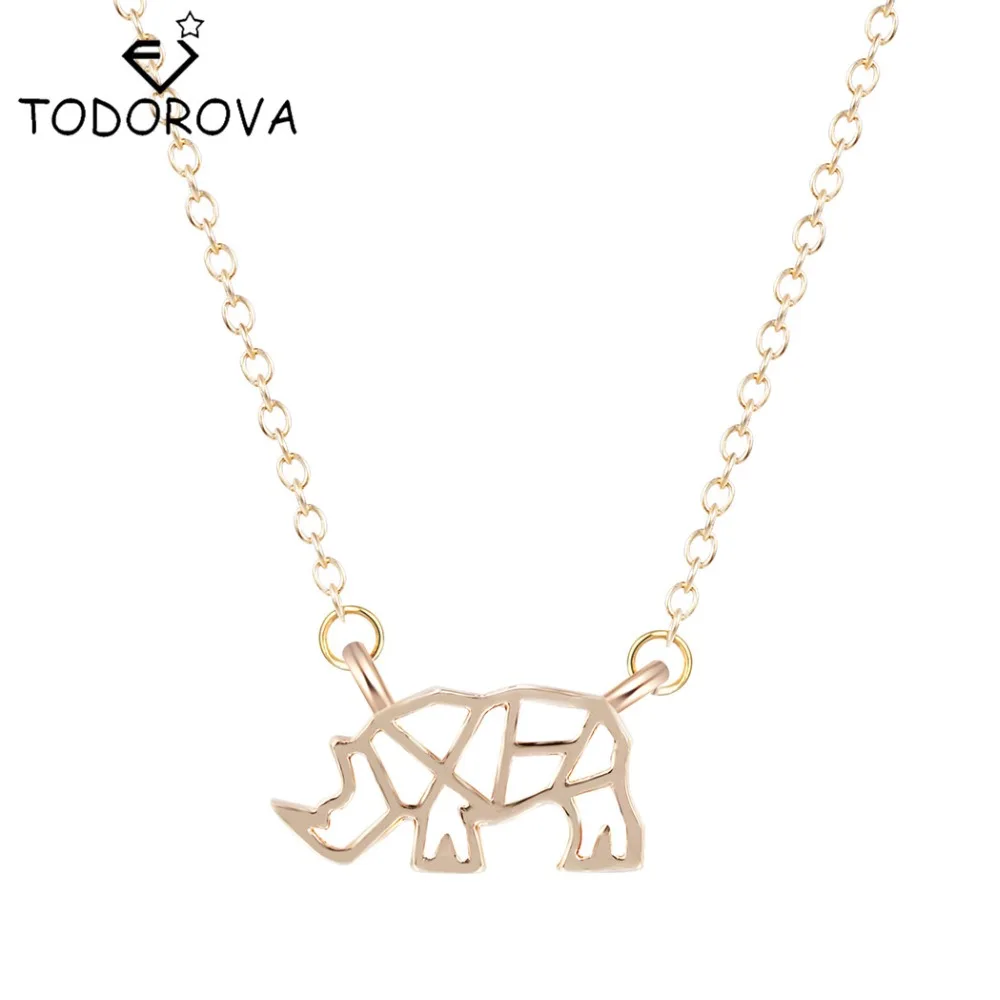 Todorova Origami Rhinoceros Pendant Necklace Animal Rhino
