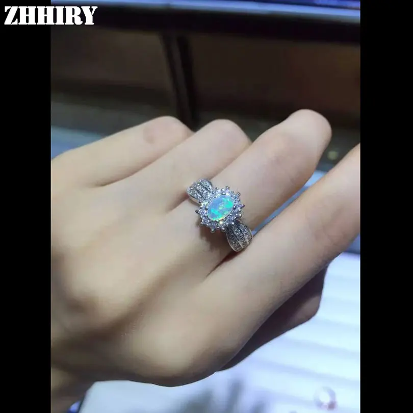 Женское кольцо с натуральным опалом ZHHIRY цельное из стерлингового серебра 925