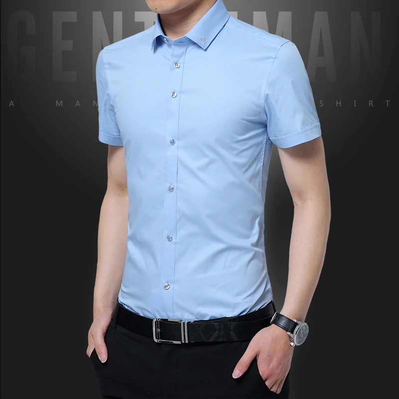 Агсзш Slim Fit Мужской рубашка плюс Размеры 5XL 4XL 3XL синий Для мужчин рубашка короткий рукав летние рубашки человек социального платье в деловом