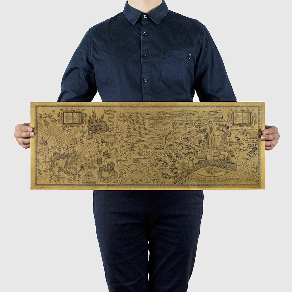 

Magic World Map Famous View Kraft Paper Vintage Poster Wall Stickers Cafe Bar Retro Poster Decorative Painting