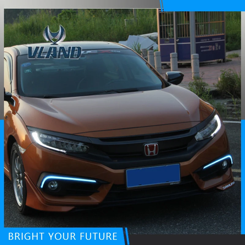 

Front LED Driving Daytime Running Light for Honda Civic 10th 2016 2017 with yellow turn Fog Lamp DRL