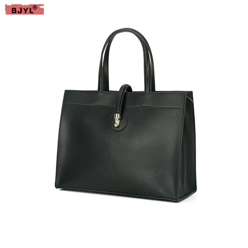

BJYL New Women handbags female genuine leather lock shoulder Messenger bag atmospheric large capacity ladies briefcase tote bags