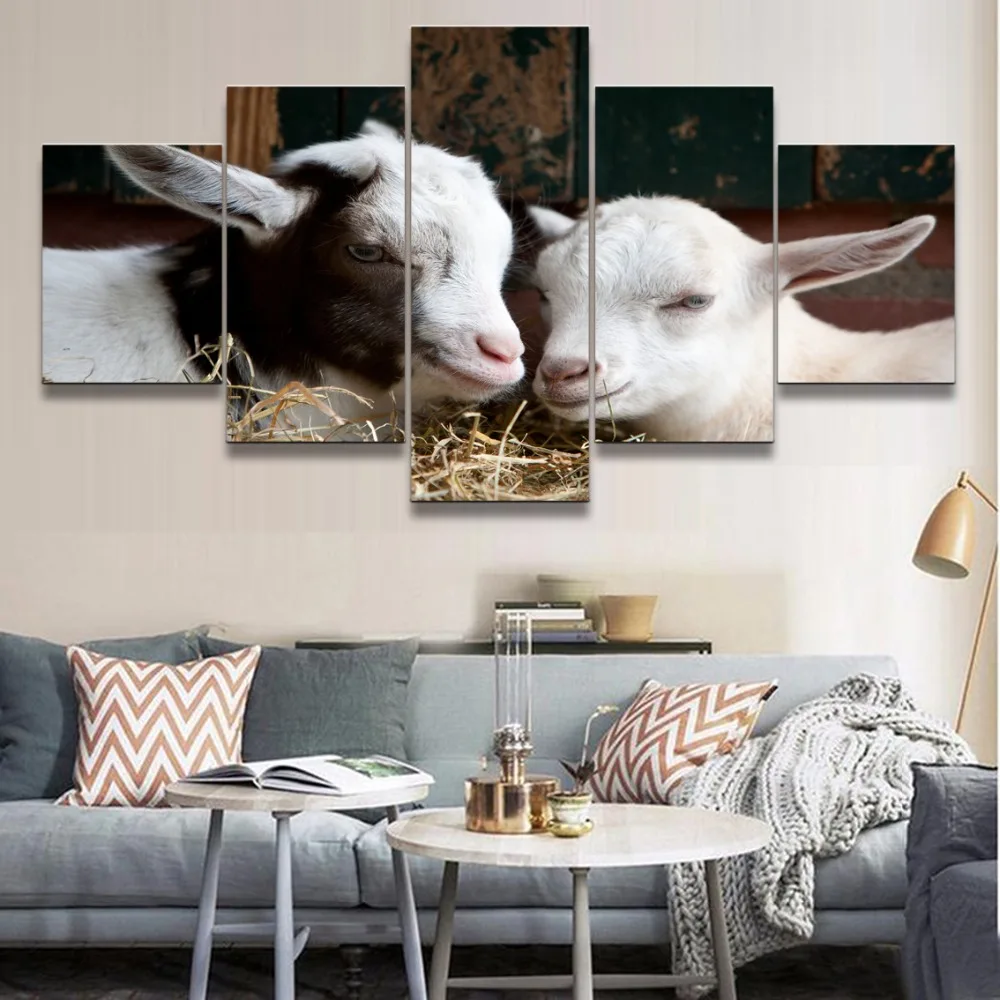 Wall Art Pictures Modular Canvas Art Home Decor 5 Pieces Animal Goat