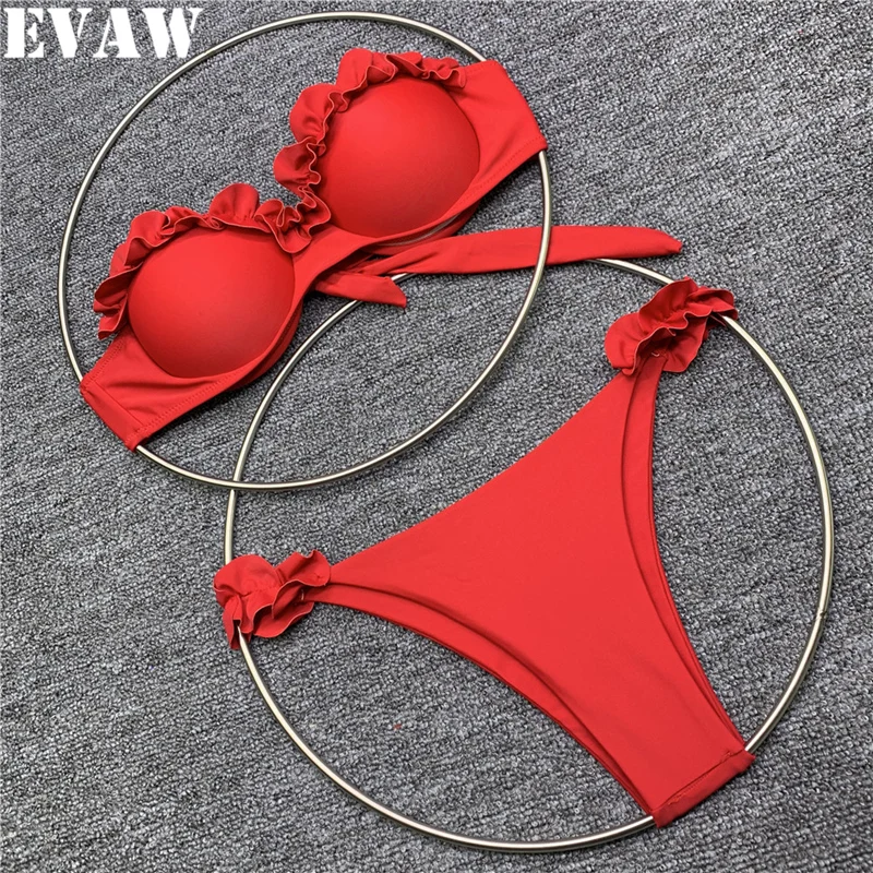 

EVAW 2019 Push Up Padded Bikini Set Bandage Bandeau Swimsuits for Women Brazilian Strapless Beach Wear Underwire Swimwear