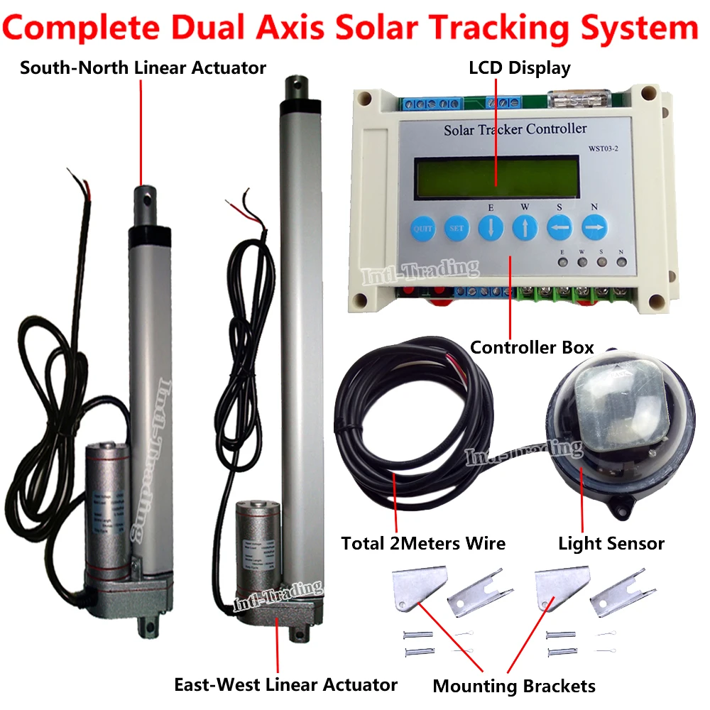 &LCD Controller 6'' & 12'' 12V DC Linear Actuator Dual Axis Solar Tracker Kit 