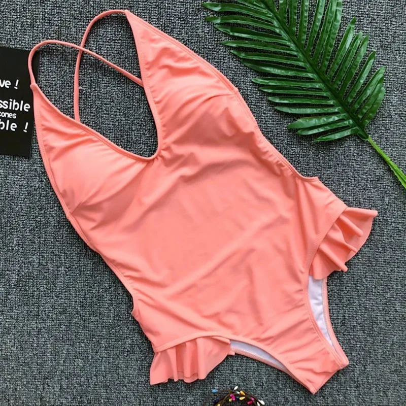 Summer Women Deep V High Cut Swimwear One Piece Swimsuit Female Ruffle Bathing Suit Push Up one-piece suits Summer Women Deep V High Cut Swimwear One Piece Swimsuit Female Ruffle Bathing Suit Push Up one-piece suits