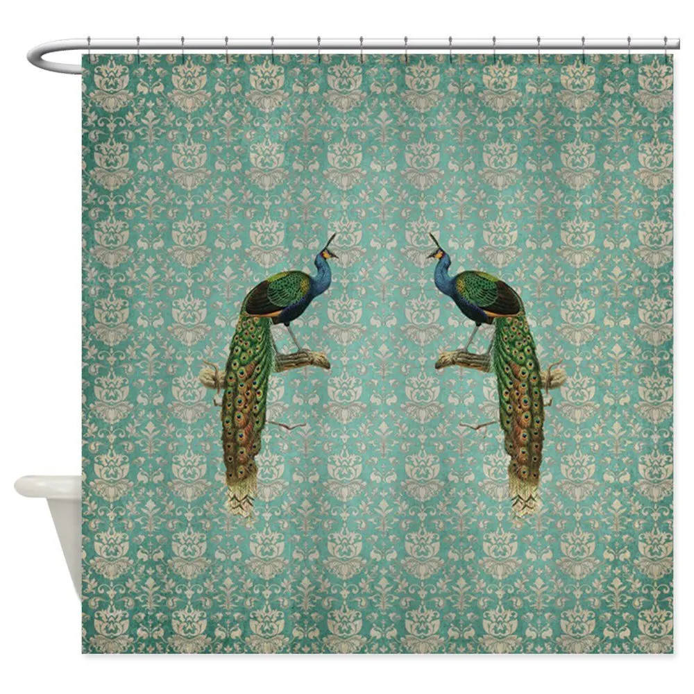 Vintage Peacock Antiqued Damask Swirl Pattern Show Decorative Fabric