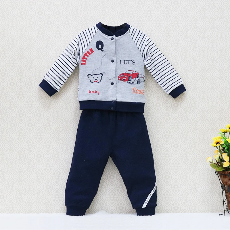 2021 Little Q Long Sleeve Baby Boys Pure Cotton Blouse+Long pants Clothing Set O neck Fashion Kids Clothes Outfits |
