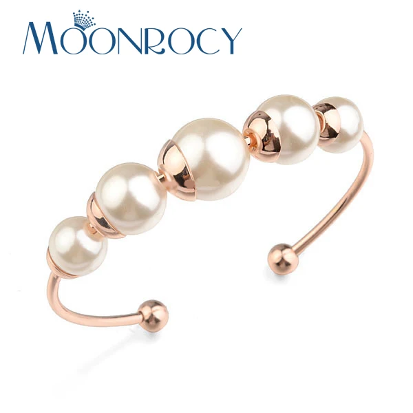 MOONROCY австрийского хрусталя Имитация жемчуга браслет циркония Модные украшения розовое золото Цвет подарок