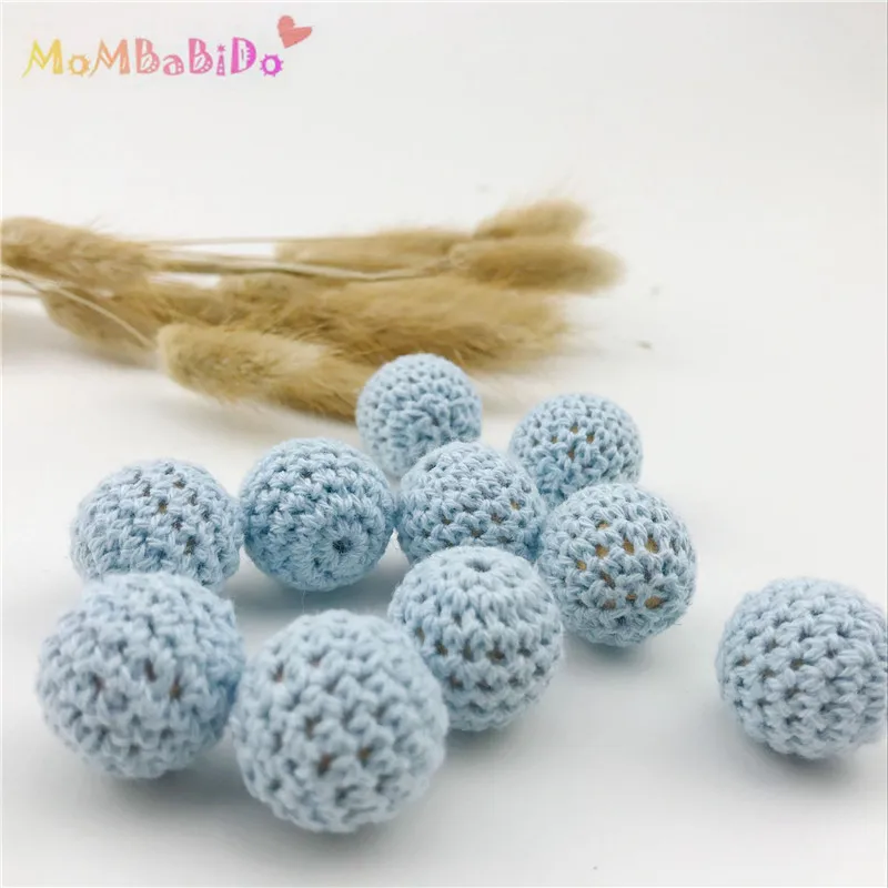 

Chunky Crochet Wooden Beads Knitted Bead with Beads 20MM/5pc Inside Teething Nursing Crochet Beads Baby DIY Teething Necklace