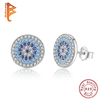 

BELAWANG Luxury 100% 925 Sterling Silver Elegant Round Crystal Lucky Eye Stud Earrings for Women Fashion Jewelry Brincos