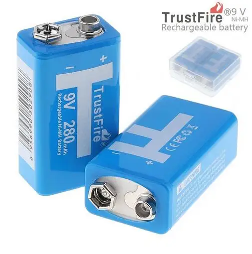 

8pcs/lot Trustfire 9V Rechargeable Battery with 1200 Cycle 280mAh Ni-MH Battery with Plastic Storage Box For Microphone/Detector