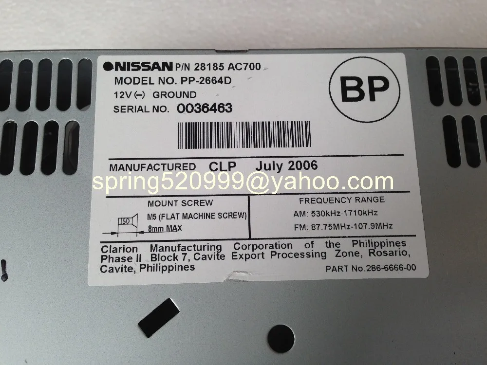 Nissan 28185 AC700 Bose 6 CD changer MP3 for Infiniti G35 05-07 Clarion PP-2664D US ver (2)