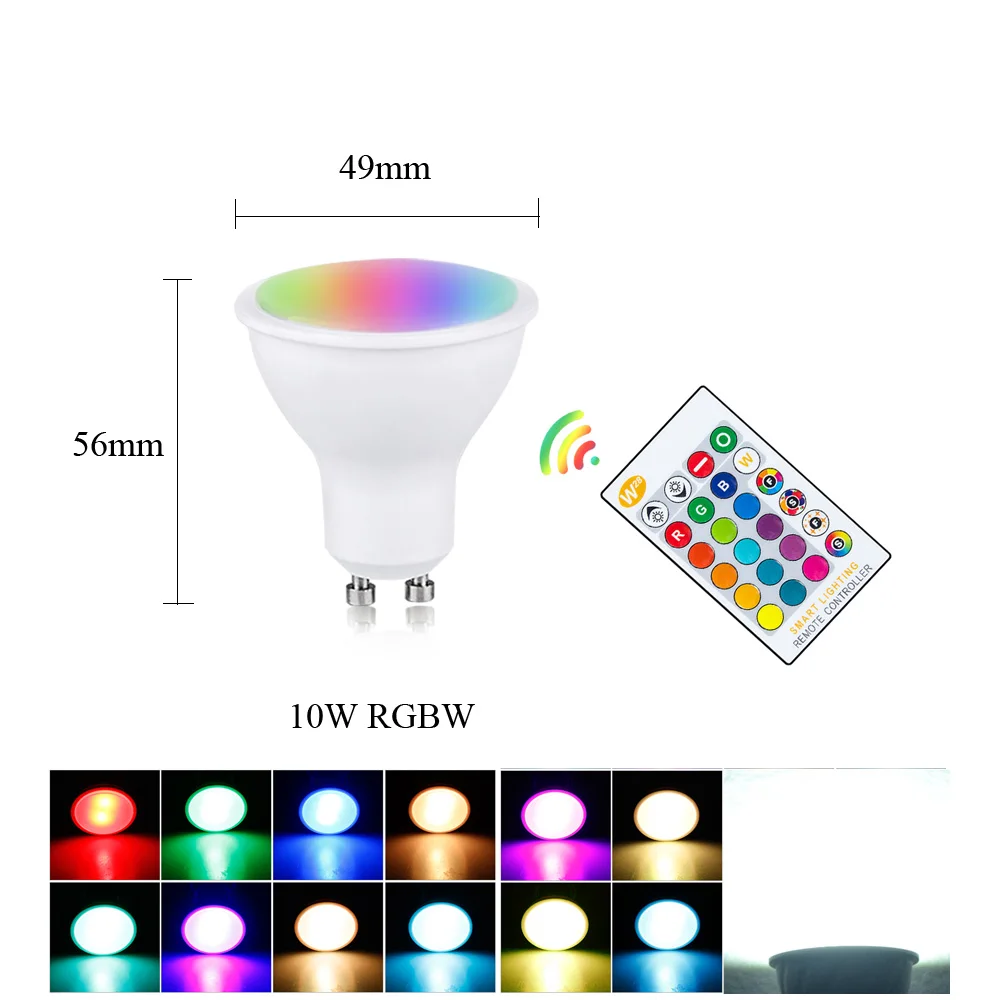5 Вт 10 Вт 15 Вт Светодиодный светильник с ампулой E27 GU10 RGBW светодиодный прожектор 85-265 в волшебный цветной диодный ночник для спальни Bombillas Lampara - Испускаемый цвет: 10W GU10 RGB White