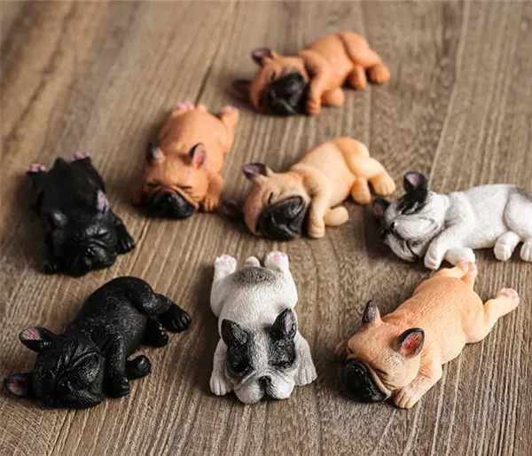 French Bull Dog Sleeping Lazy Pets Fridge Magnets PVC Figures Toys Car Home Office Decoration Gifts - W 4