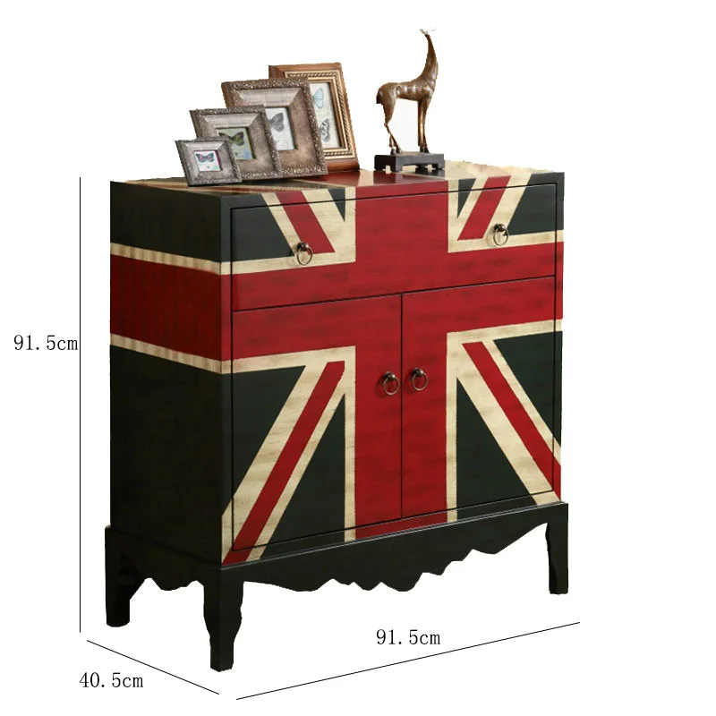 European-style foyer entrance cabinet American style old retro living room solid wooden side shoe cabinet painted