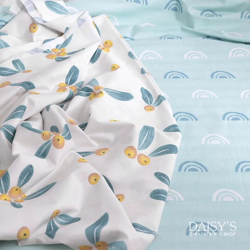 

235cm X 50cm Full Cotton Lining DIY Sheet Quilt Cover Bedding Cloth Decorate Home Blue Fruit Manual 40s Fabric Thin 260g/m