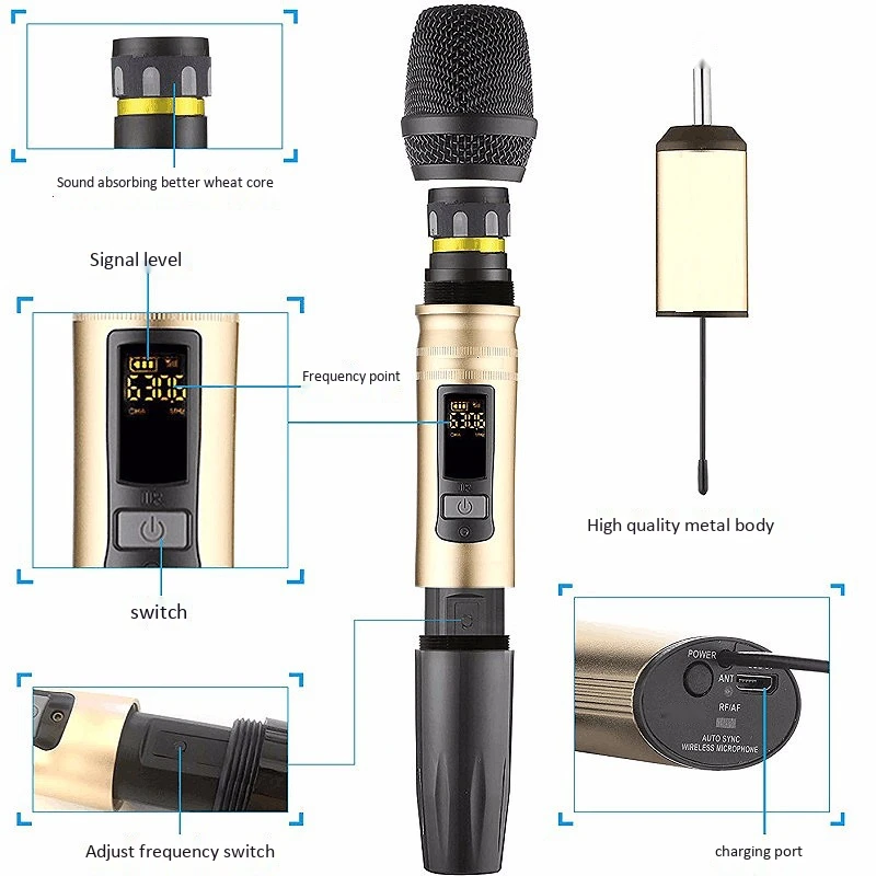 Pro Ux2 Uhf Беспроводная микрофонная система ручной светодиодный микрофон Uhf динамик с портативным usb-приемником для Ktv Dj речевой усилитель Re