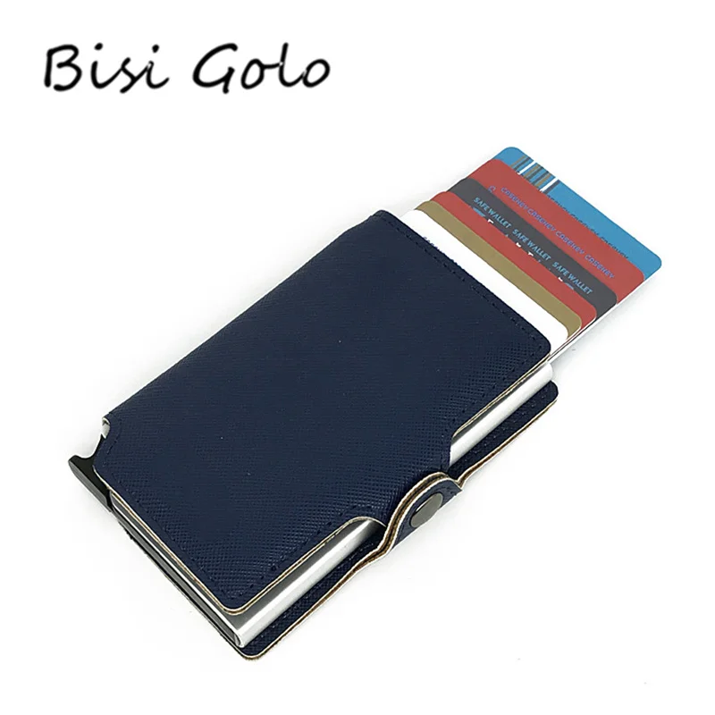 

BISI GORO 2019 New Men Credit Card Holder Fashion Metal Card Holder With RFID Card Case Automatic Money Cash Clip Mini Wallet