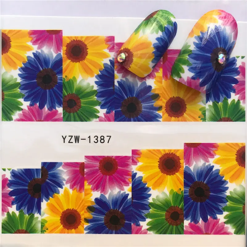 1 лист фиолетовый цветок/звезды/цветы/трава наклейки для ногтей искусство Красочные Полный обертывания наклейка на ногти водная кончики - Цвет: YZW-1387