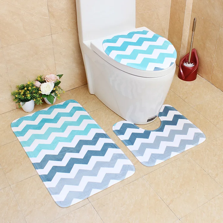 Геометрический узор 3 шт. Набор ковриков для ванной комнаты и туалета ковер Противоскользящий коврик для туалета набор для ванной коврики накалки на сиденье унитаза - Цвет: wave