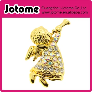 

Angel With Horn Crystal Pin Brooch 0.75 x 1 inches