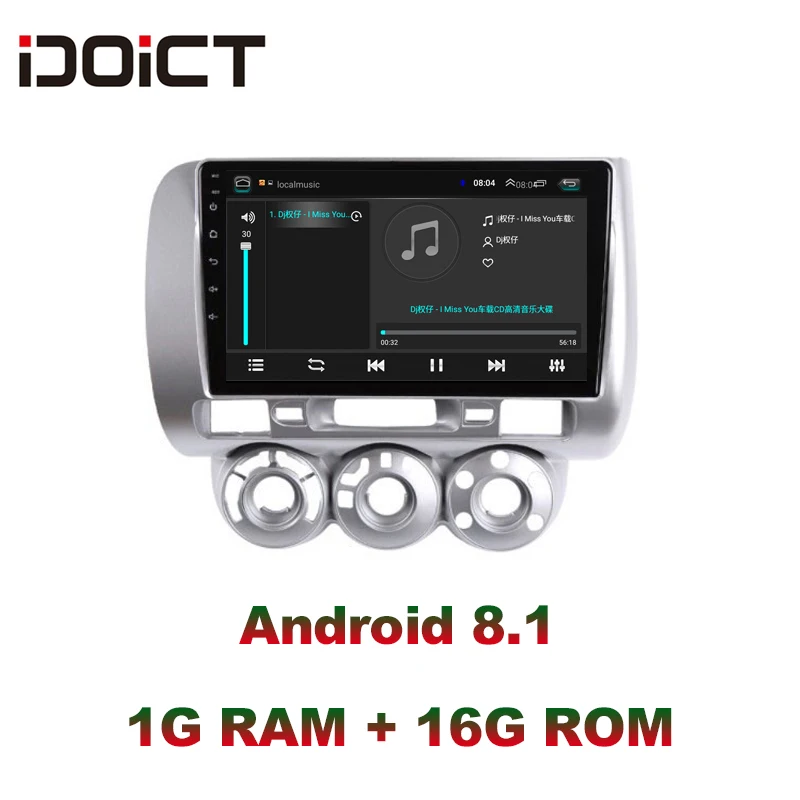 Perfect IDOICT Android 8.1 Car DVD Player GPS Navigation Multimedia For Honda Fit Jazz Radio 2004 2005 2006 2007  car stereo 1