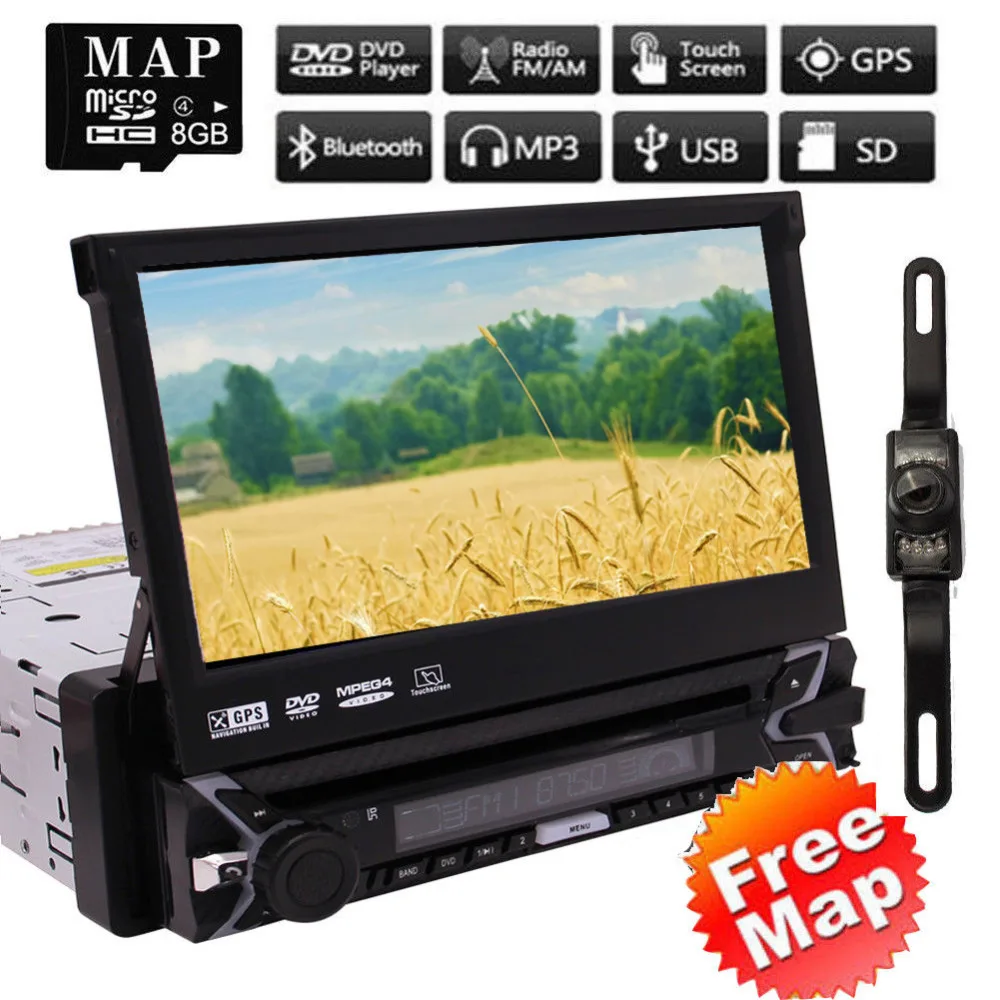 

7" Universal 1 Din Car Radio DVD Player GPS Navigation Autoradio Stereo with Bluetooth PC Automotive SD USB RDS Aux CD Motorized