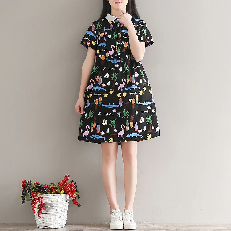 

2018 high quality women fashion short sleeve animal print cotton dress