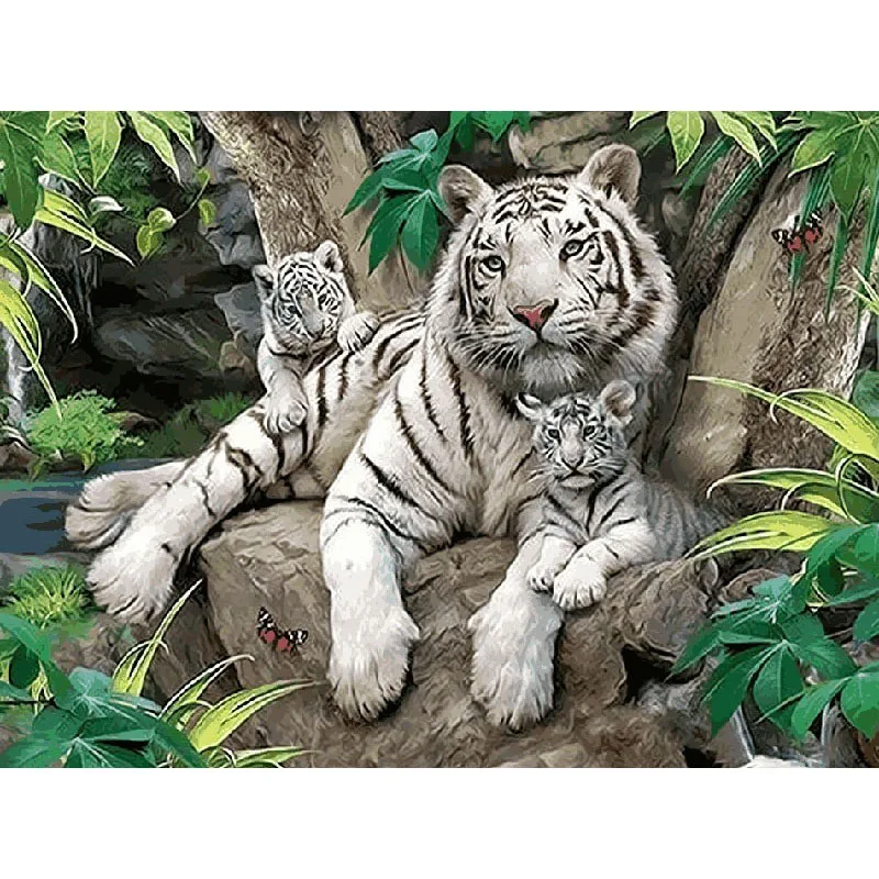 

Big And Little White Tiger Animal DIY Digital Painting By Numbers Modern Wall Art Canvas Painting Unique Gift Home Decor 40x50cm