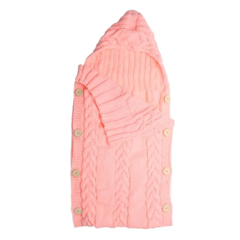 Конверт для новорожденных, спальный мешок, зимняя теплая шерстяная вязаная толстовка с капюшоном, пеленание, пеленание, одеяло для
