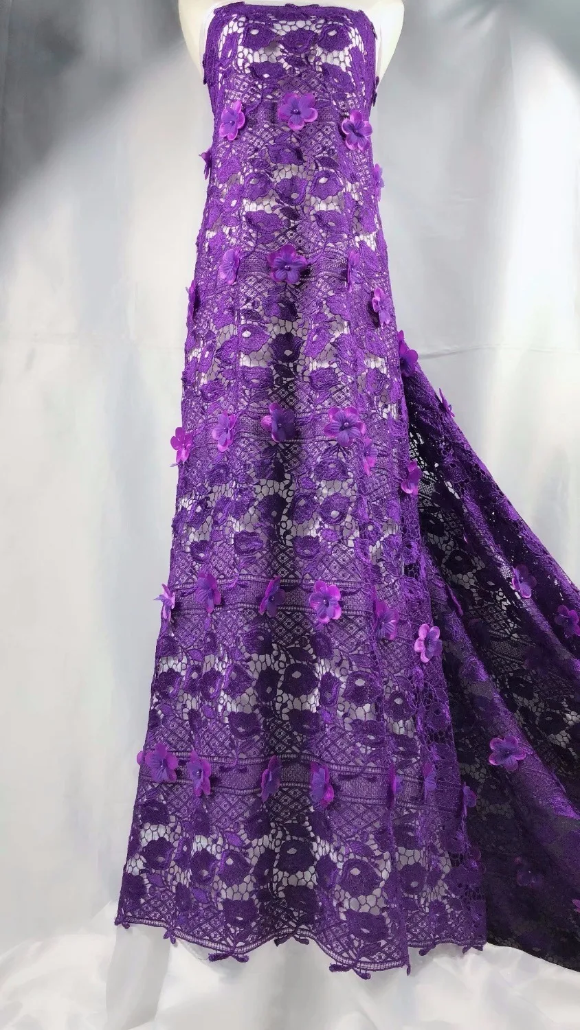 

5Y/Lot Voile Lace with Nice Embroidery Design and 3D applique beads african Swiss Voile Lace High Quality for wedding