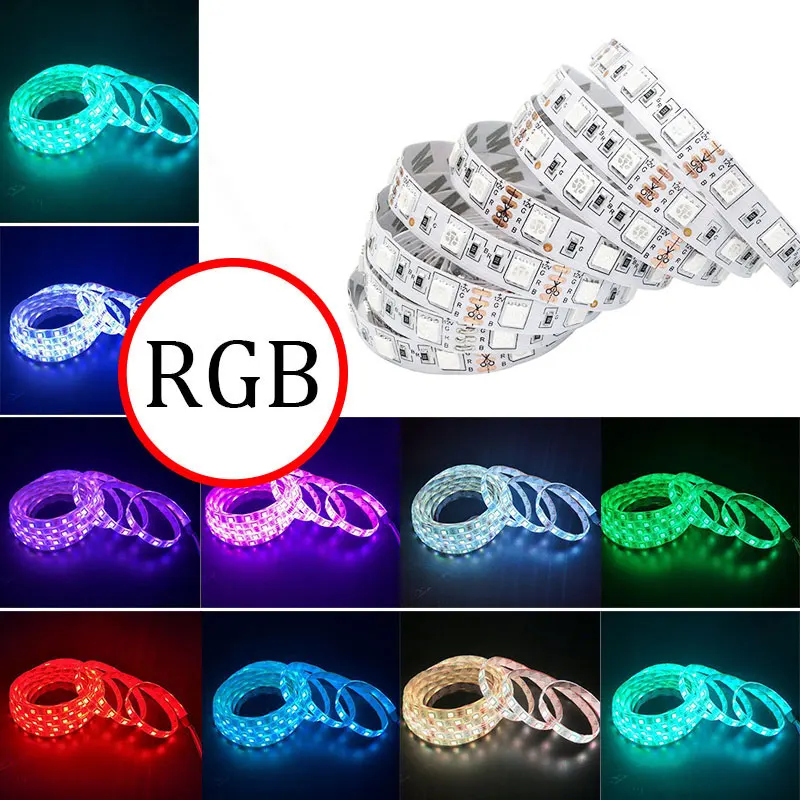 

5050 DC 12V led strip 5m fita de led tape diode feed tiras ribbon 12V led light White Warm White RGB with power adapter