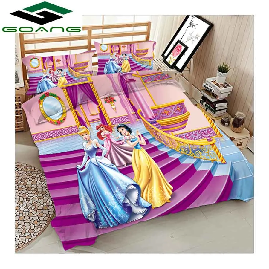 

GOANG pink bedding set bed sheet duvet cover pillow case 3d reactive printing Cartoon princess 3pcs kids bedding home textiles