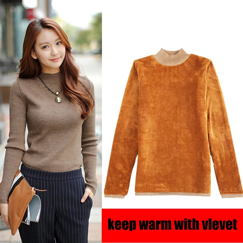 

Turtleneck Sweater Long Sleeve Winter with velvet thick Women Pullovers Sweater Warm Tops pull hiver femme 2018