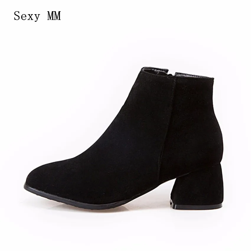 

Spring Autumn Women Ankle Boots Square Med High Heel Woman Short Boots Ladies Shoes botas Plus Size 34-40 41 42 43 44 45 46 47