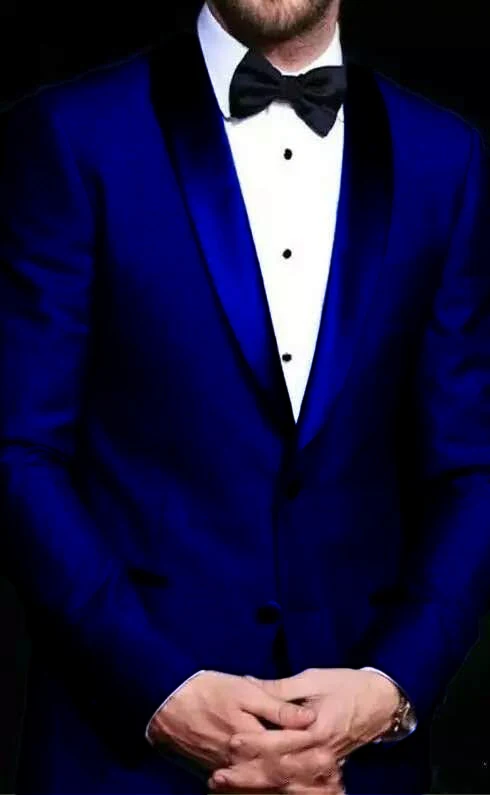 2019 أنيق مخصص الأزرق رجل بدل زفاف قطعتين صالح سليم رفقاء سهرة رخيصة حفلة موسيقية دعوى (سترة + السراويل) زي أوم