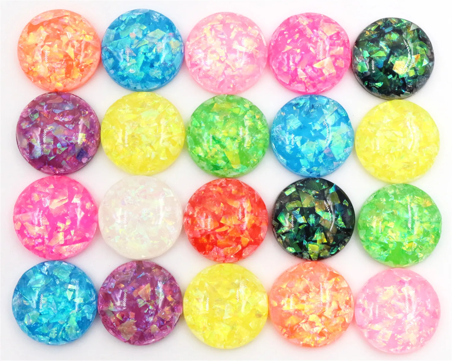 

14/16/18mm 20pcs/Lot New Fashion Mix Color Built-in metal foil Flat back Resin Cabochons Cameo