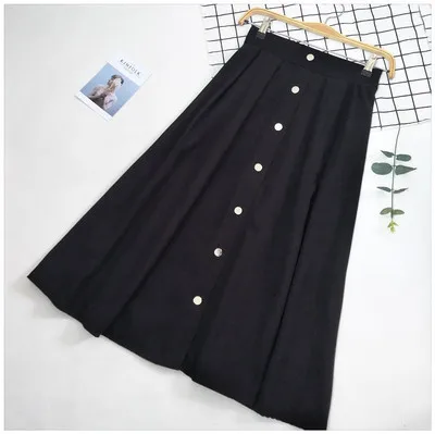 Tataria юбка с высокой талией для женщин Винтаж элегантный сплошной до середины икры юбки для женщин эластичный пояс А-силуэт юбка миди лето - Цвет: Black