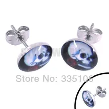 Эмаль череп с розой Серьги Нержавеющая сталь ювелирные изделия Двигатель серьги шпильки sje370038