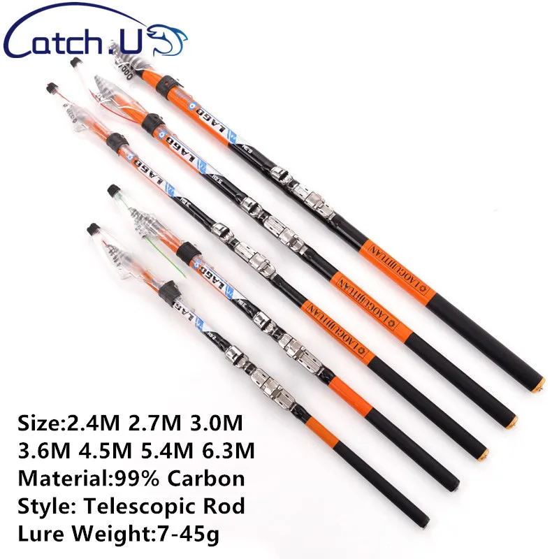 Rock Fishing Rod 2.4 6.3m High carbon Super Hard Telescopic Fishing Rod